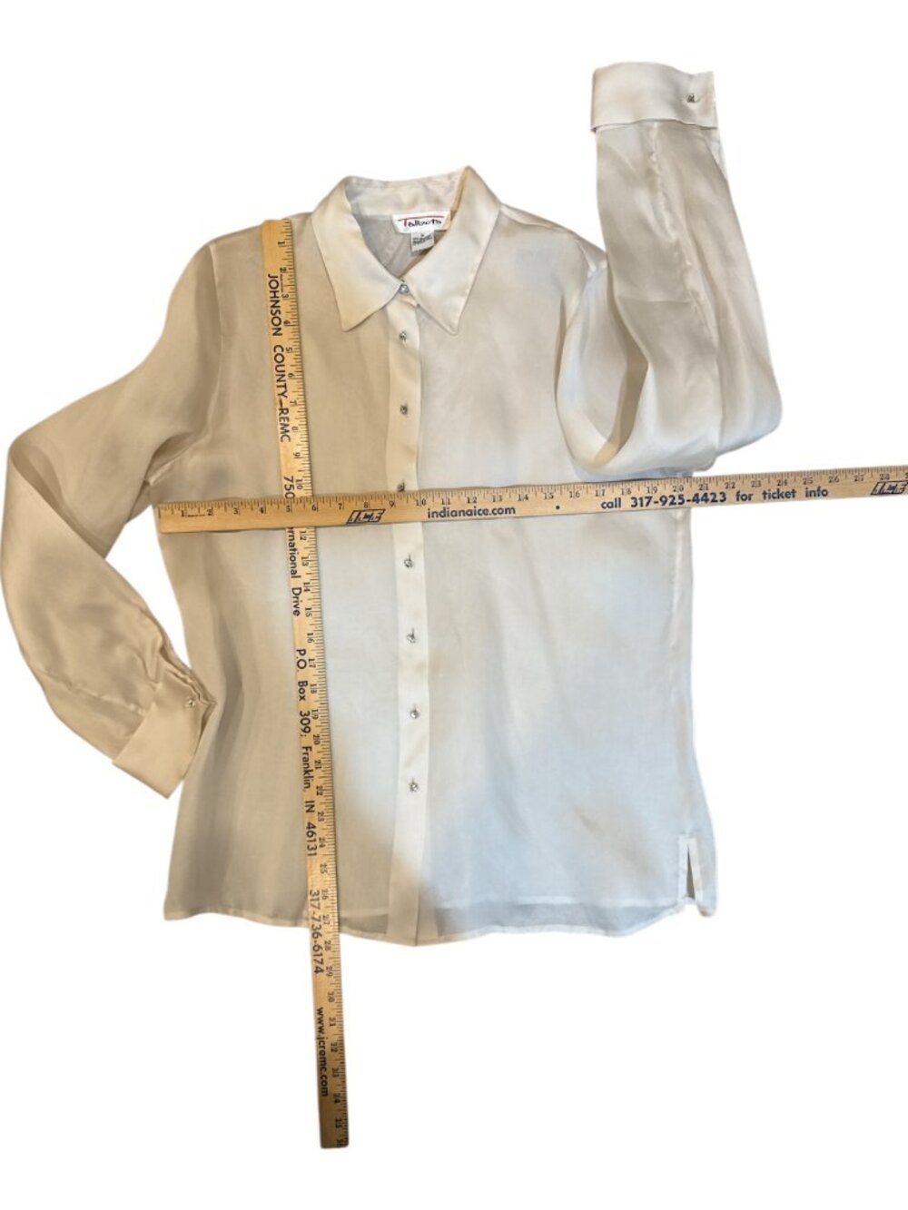 Talbots Sz M Cream 100% Silk Diamond-Like Button Blouse - Picture 6 of 6